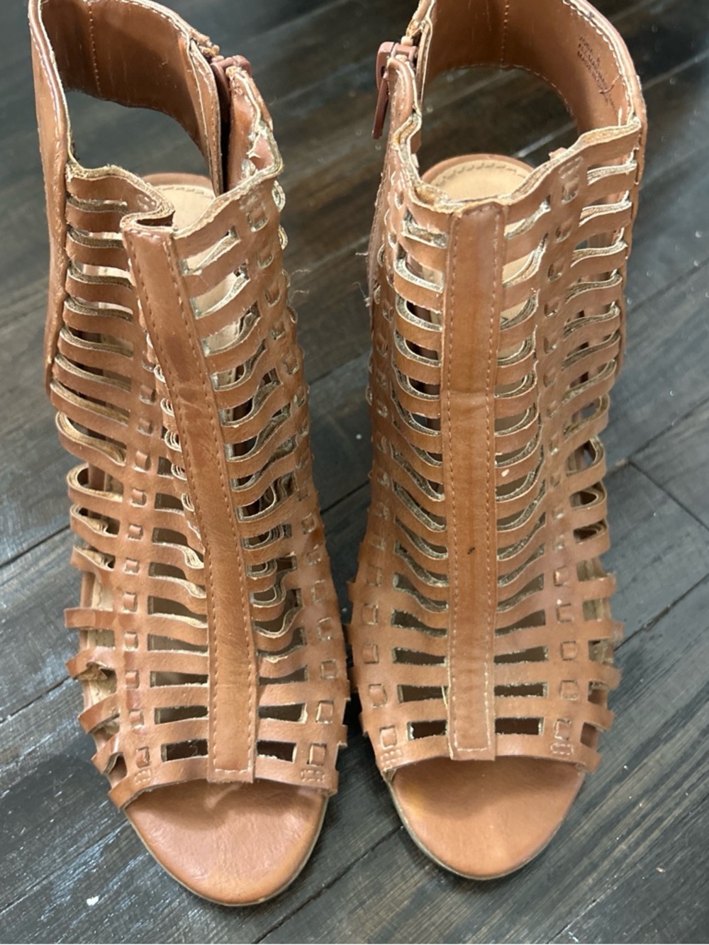 Women's Tan Cutout Heeled Sandals